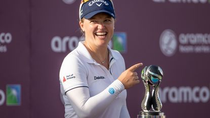 Manon De Roey with the trophy after winning the individual event in the 2022 Aramco Team Series Singapore