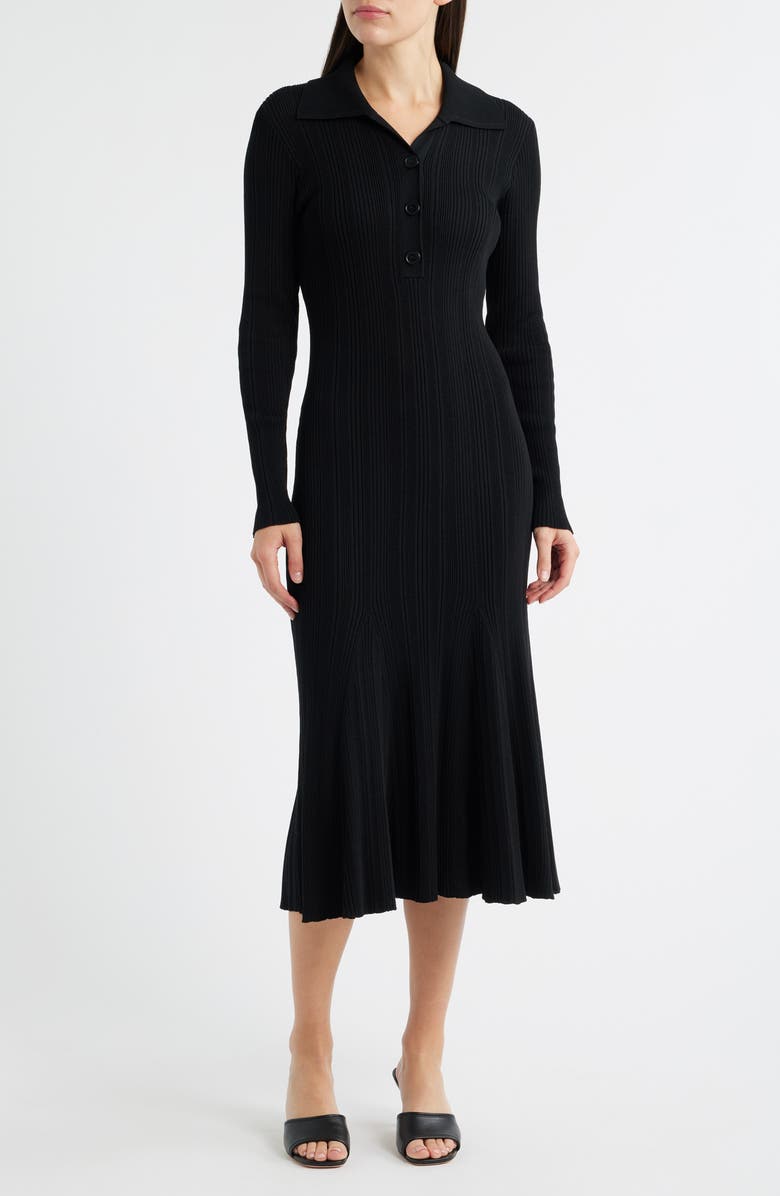 Variegated Rib Long Sleeve Midi Sweater Dress
