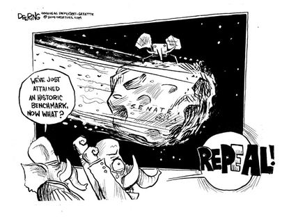 Political cartoon comet landing GOP repeal
