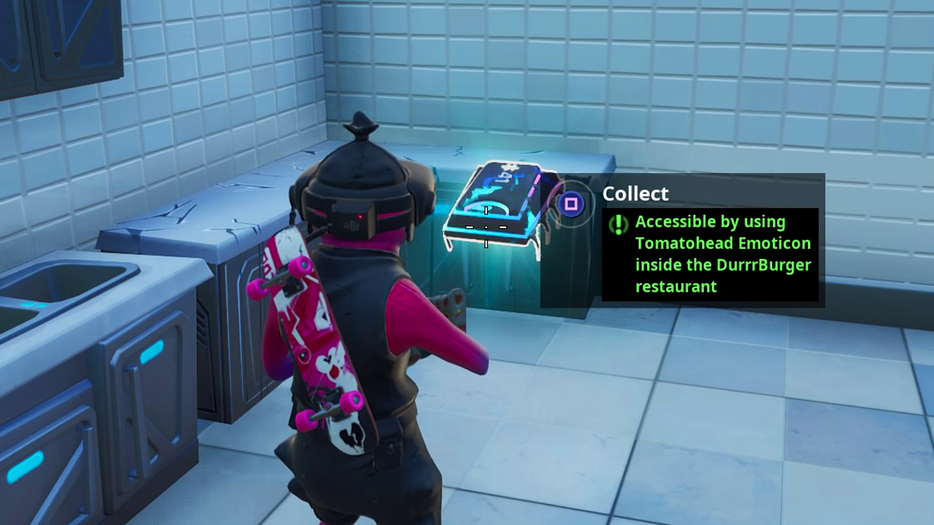 fortnite fortbyte 41 accessible by using tomatohead emoticon inside the durrrburger restaurant gamesradar - fortnite fortbytes 82