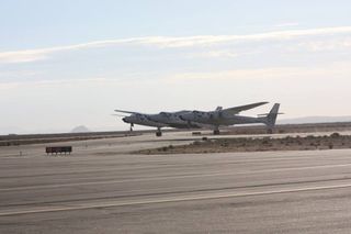 Virgin Galactic's SpaceShipTwo spaceliner and its carrier aircraft WhiteKnightTwo take off for the spacecraft's second rocket-powered flight test on Sept. 5, 2013. The flight was based out of the Mojave Air and Space Port in Mojave, Calif.
