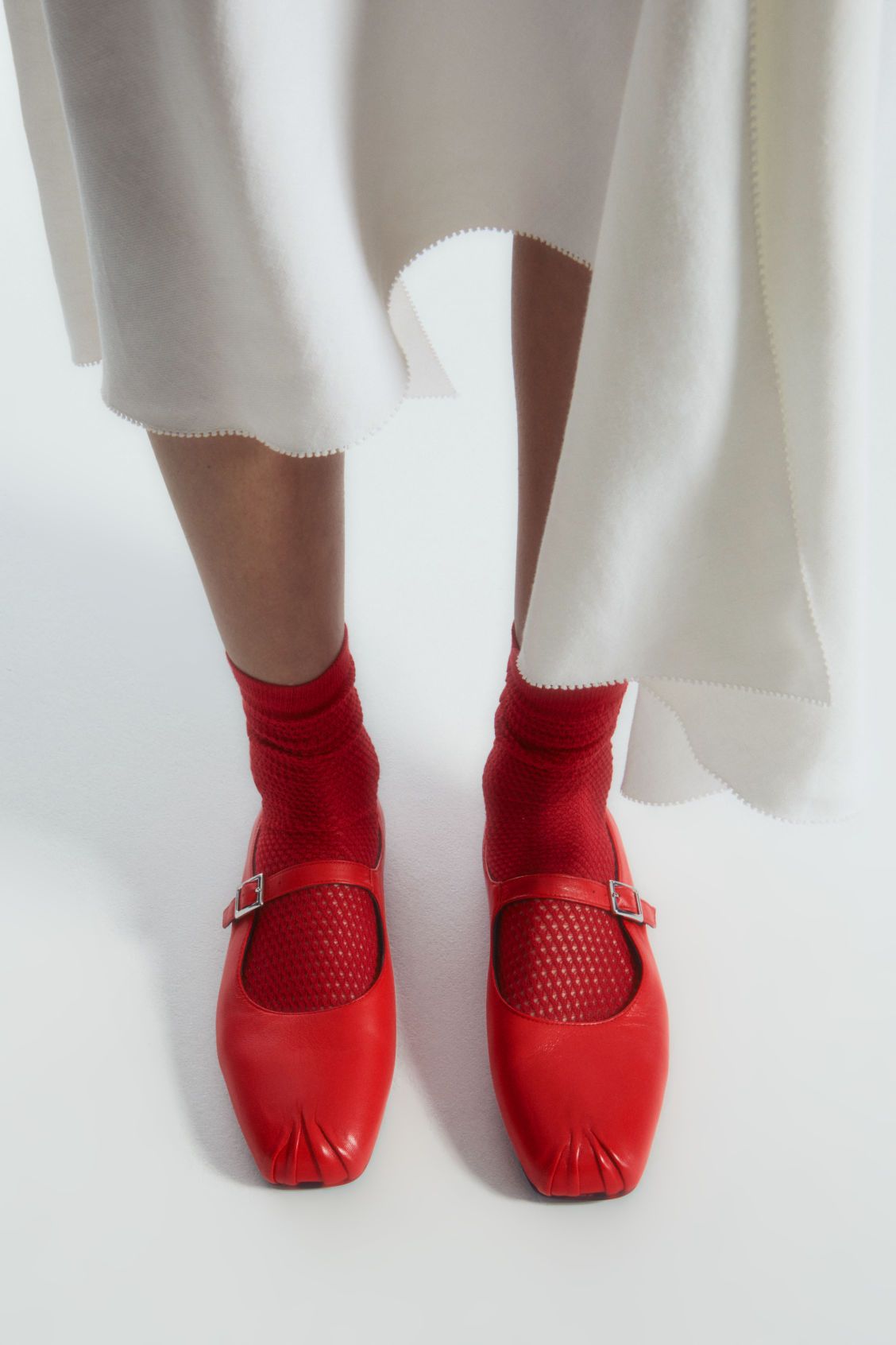 Pleated Leather Mary-Jane Ballet Flats