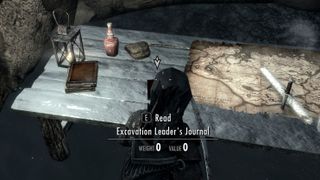 Skyrim the Anniversary Edition - The menu for questing, with Excavation Leader's Journal displayed as an option for players to read.