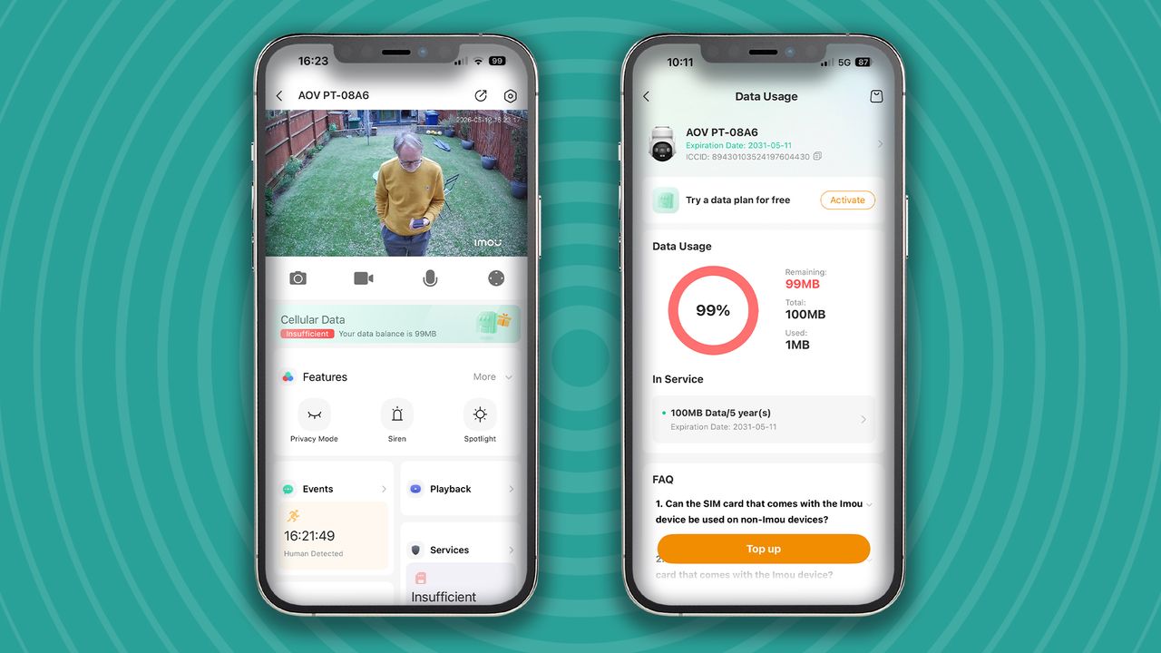 Data warning for IMOU AOV PT security camera in mobile app