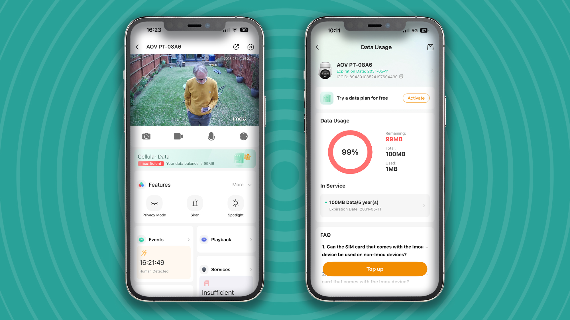 Data warning for IMOU AOV PT security camera in mobile app