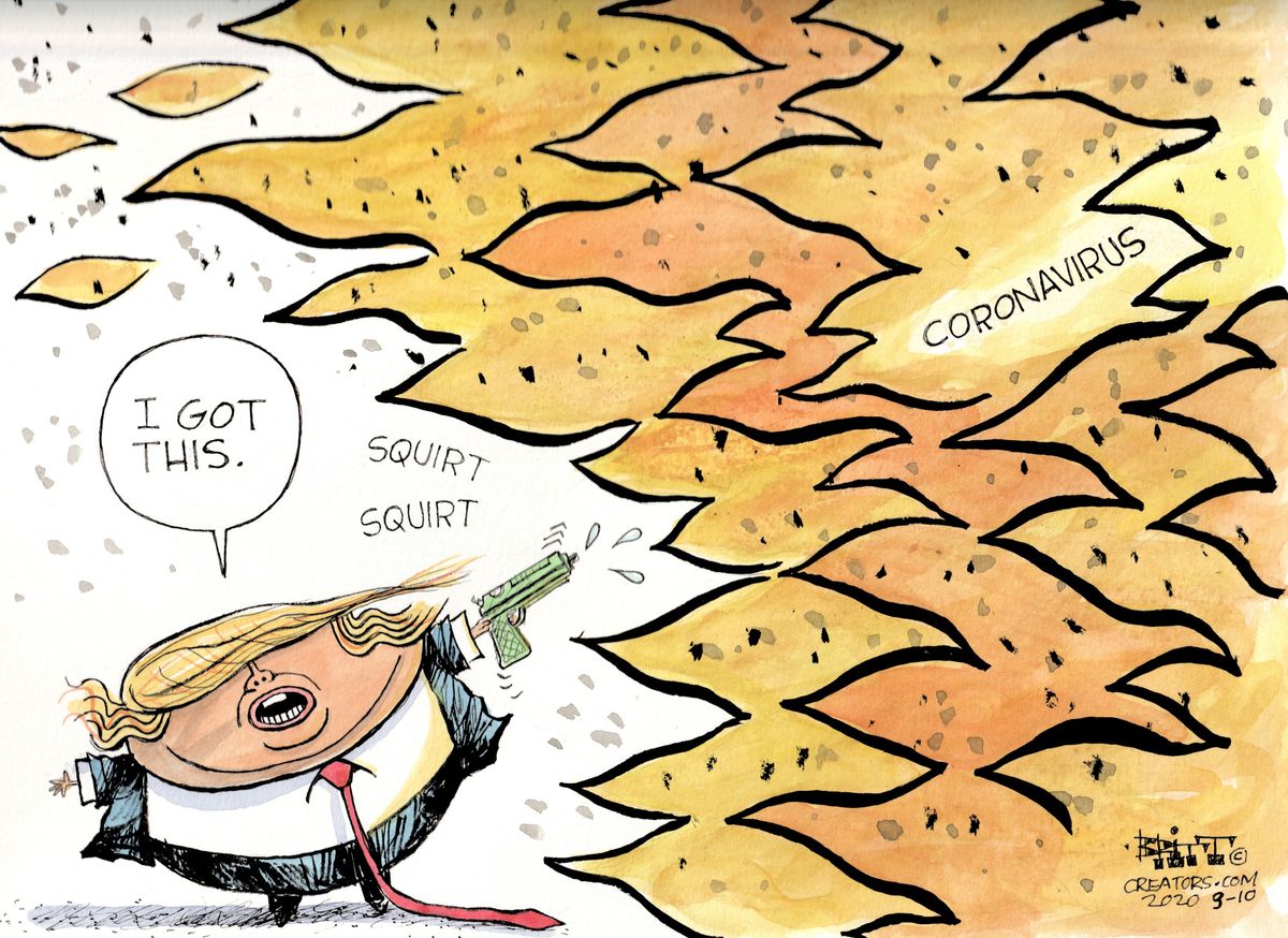 Political Cartoon U.S. Trump Coronavirus containment response fire ...