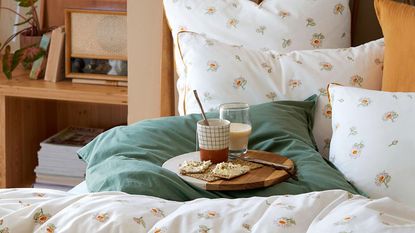 La Redoute home best buys: La Redoute bedding on bed with breakfast