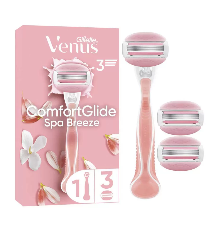 Gillette Venus Razor, Comfortglide Spa Breeze 3 Blade Women's Razor + 3 Razor Blades