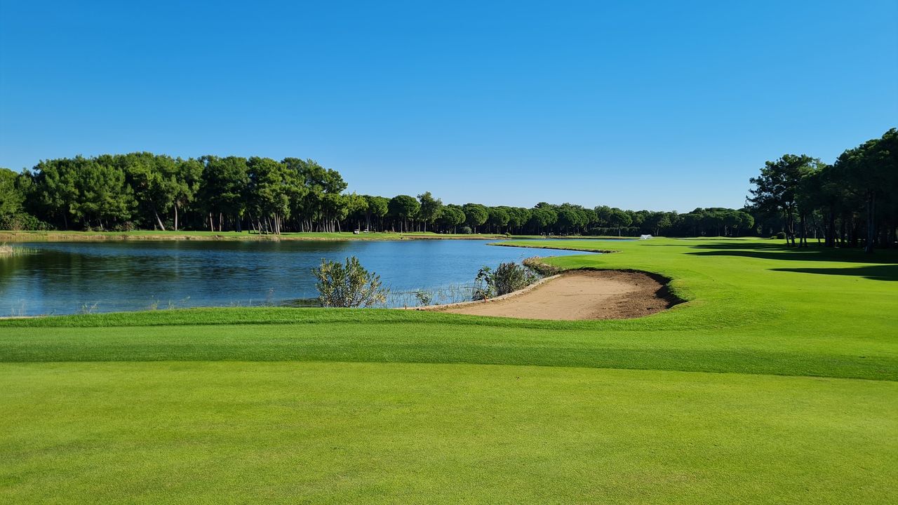 It's a tough approach to the 8th on the Old Course at Gloria Golf Club in Belek, Turkiye