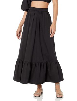 The Drop Women's Anupa Cotton Tiered Midi Skirt, Black, Xxs