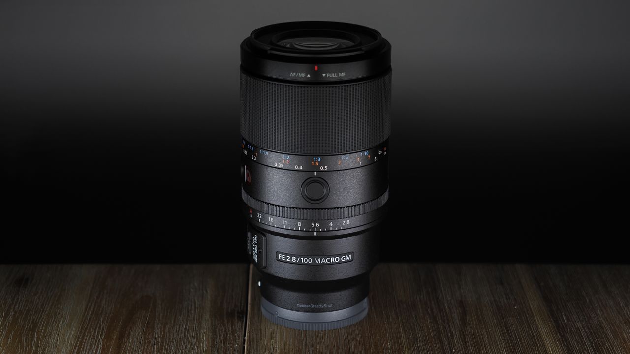 Sony FE 100mm f/2.8 Macro GM OSS on a wooden surface