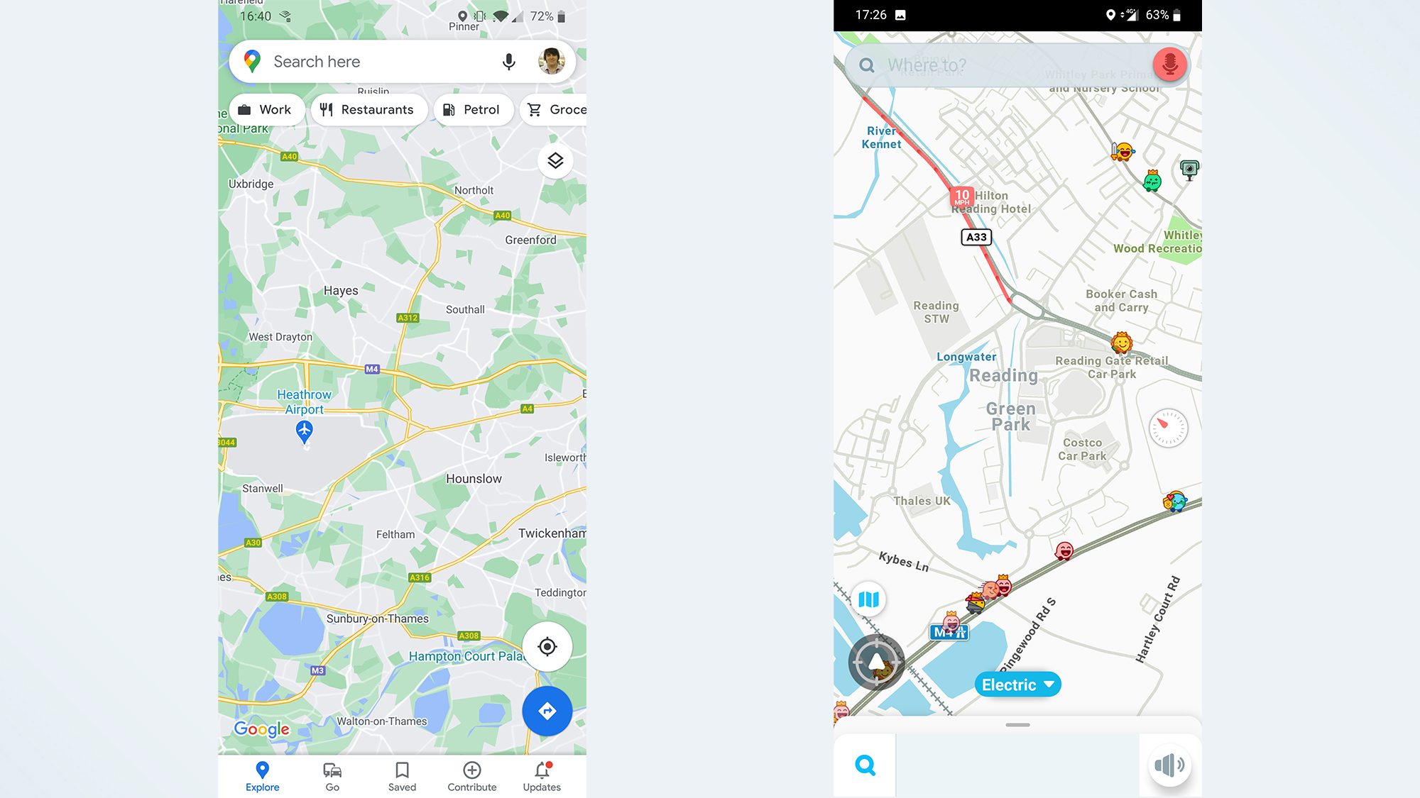 Google Maps vs. Waze interface comparison
