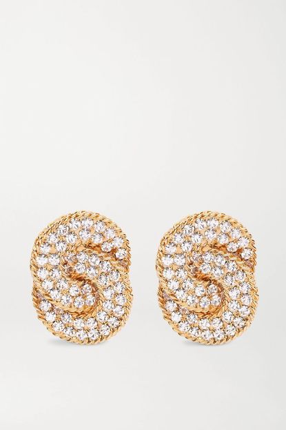 Alessandra Rich - Oversized Gold-Plated Crystal Clip Earrings