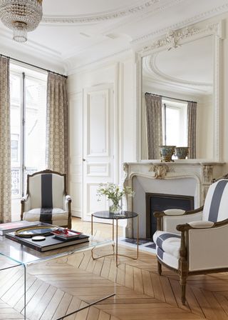 A traditional Parisian apartment with crown molding