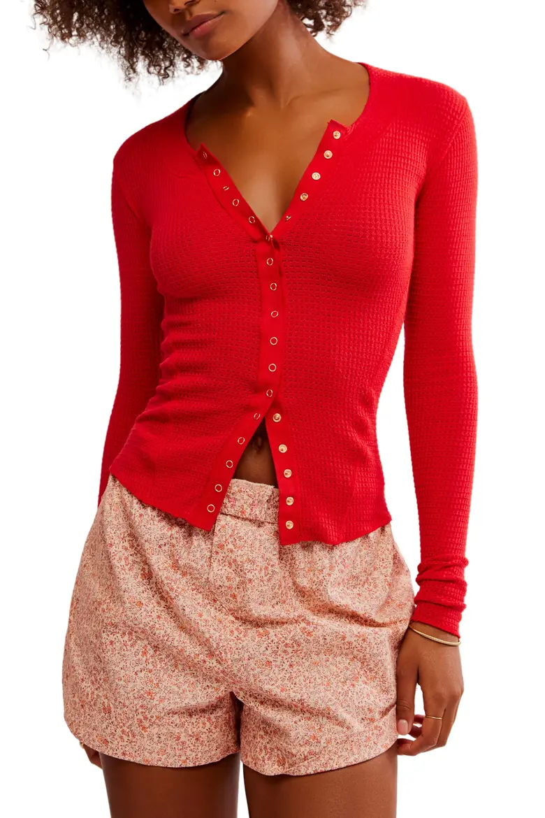 Free People, Going Places Pointelle Stitch Snap Front Top
