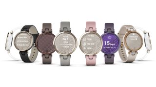 All colors of the Garmin Lily and Garmin Lily Sport hybrid smartwatches for women.