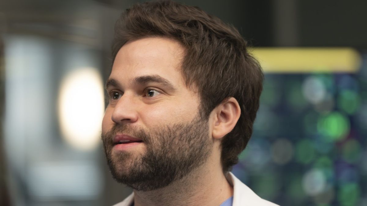 A close-up of Levi Schmitt on Grey&#039;s Anatomy, played by Jake Borelli.