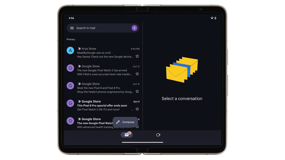 Gmail interface gets a new design for foldable phones