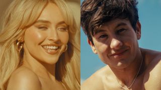 Sabrina Carpenter in Espresso music video and Barry Keoghan in Saltburn