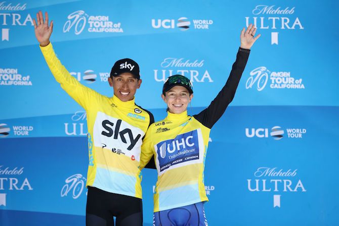 Overall winners in California: Egan Bernal (Team Sky) and Katie Hall (UnitedHealthcare)