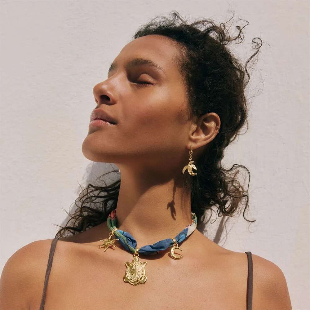 Choker Necklace Pangea Turtle Scarf - Golden / Multicolor