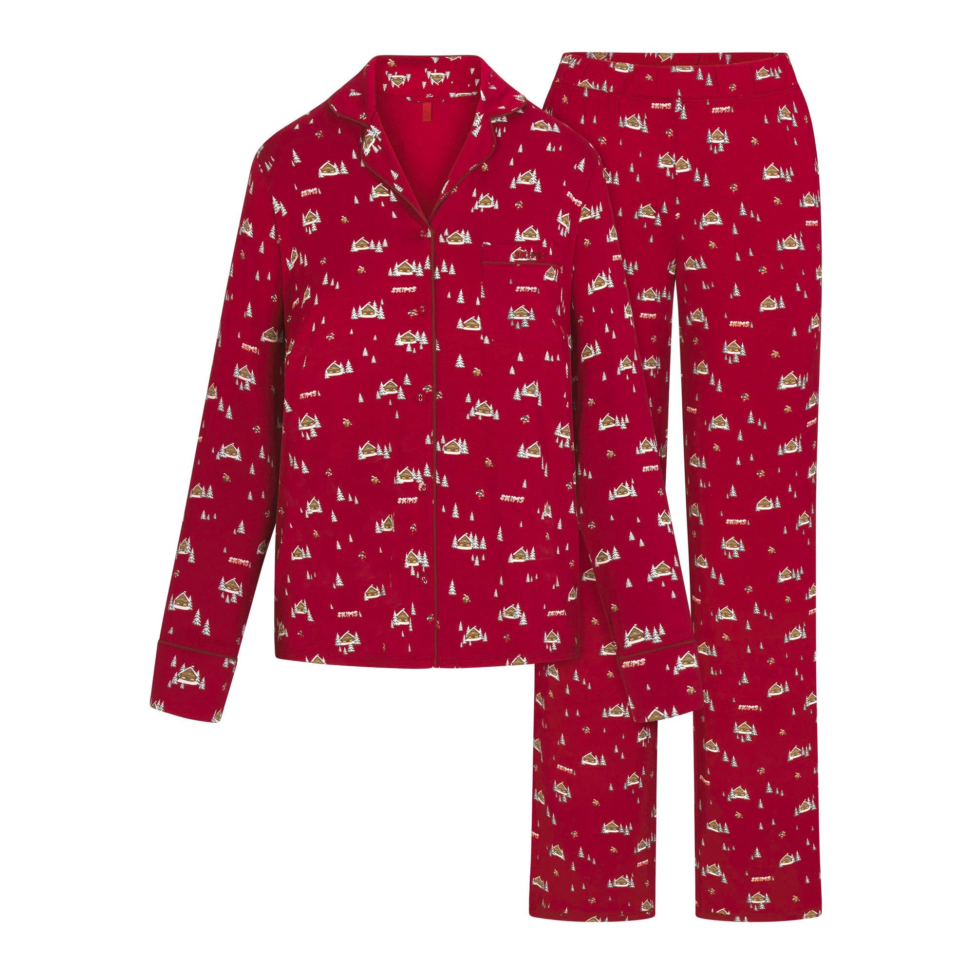 Skims Sleep Long Sleeve Button Up Set | Brick Frosty Cabin | Xxs