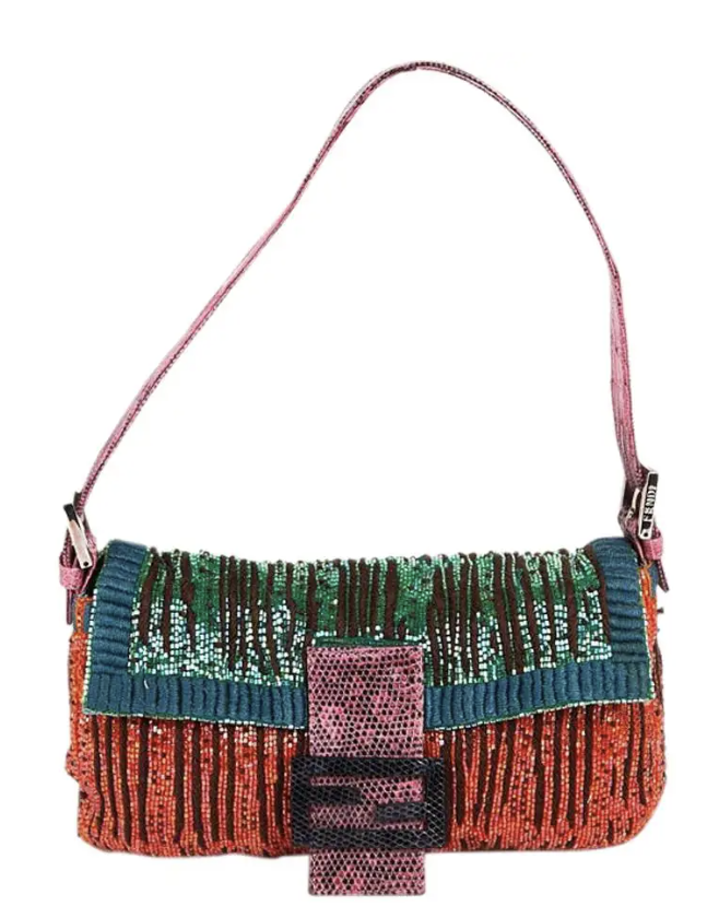 Fendi, Multicolored Sequins and Lizard Baguette Bag