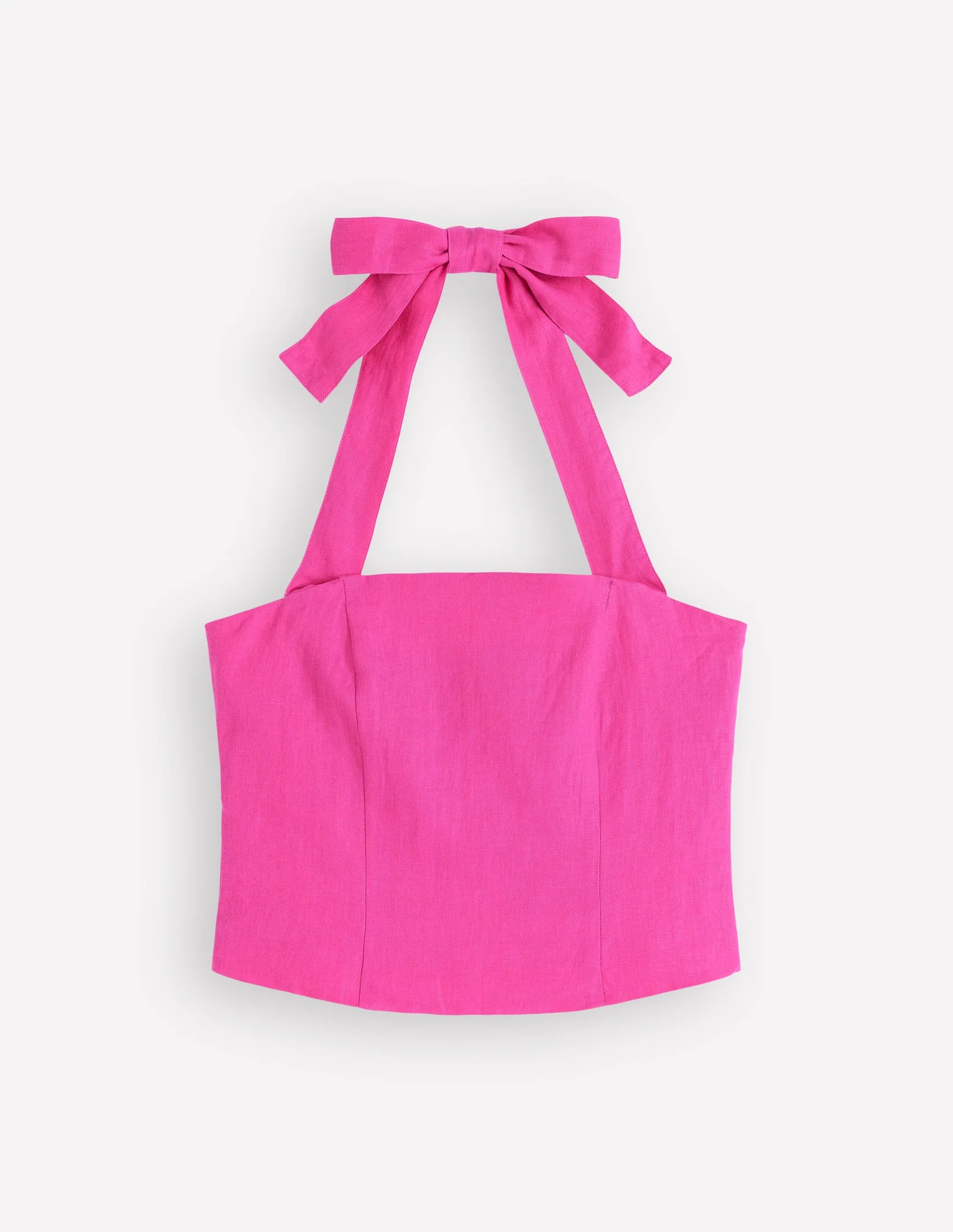 Halterneck Linen Top-Bright Pink