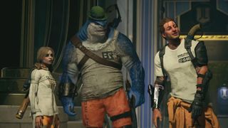 Suicide Squad: Kill the Justice League "Story and Gameplay" video still - Harley Quinn, King Shark, and Captain Boomerang