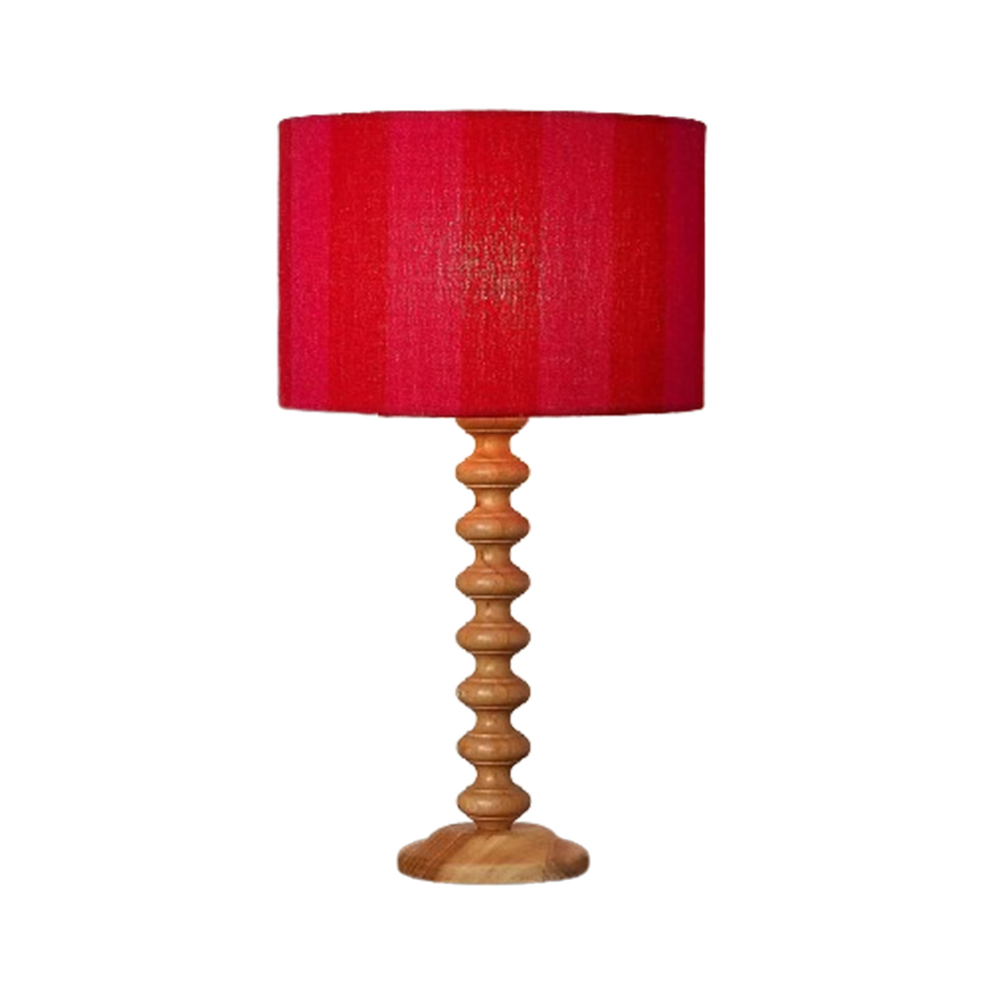 Pink stripe lampshade on wooden base