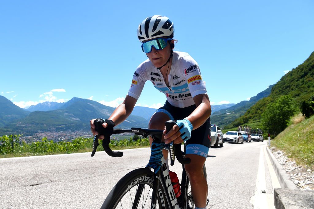 ALDENO ITALY JULY 08 Elisa Longo Borghini of Italy and Team Trek Segafredo competes in the chase group during the 33rd Giro dItalia Donne 2022 Stage 8 a 1047km stage from Rovereto to Aldeno GiroDonne UCIWWT on July 08 2022 in Aldeno Italy Photo by Dario BelingheriGetty Images