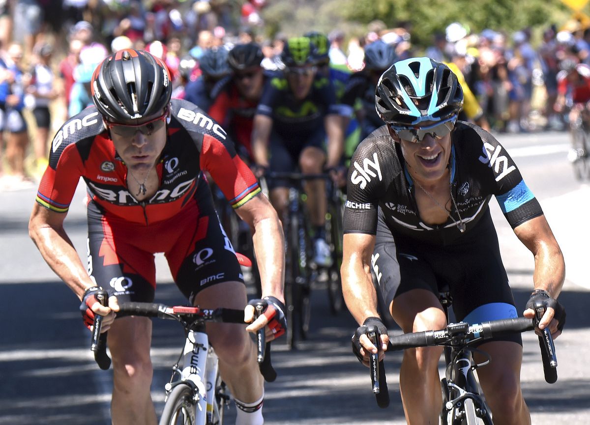Cadel Evans (BMC) and Richie Porte (Team Sky) up against each other on stage 3