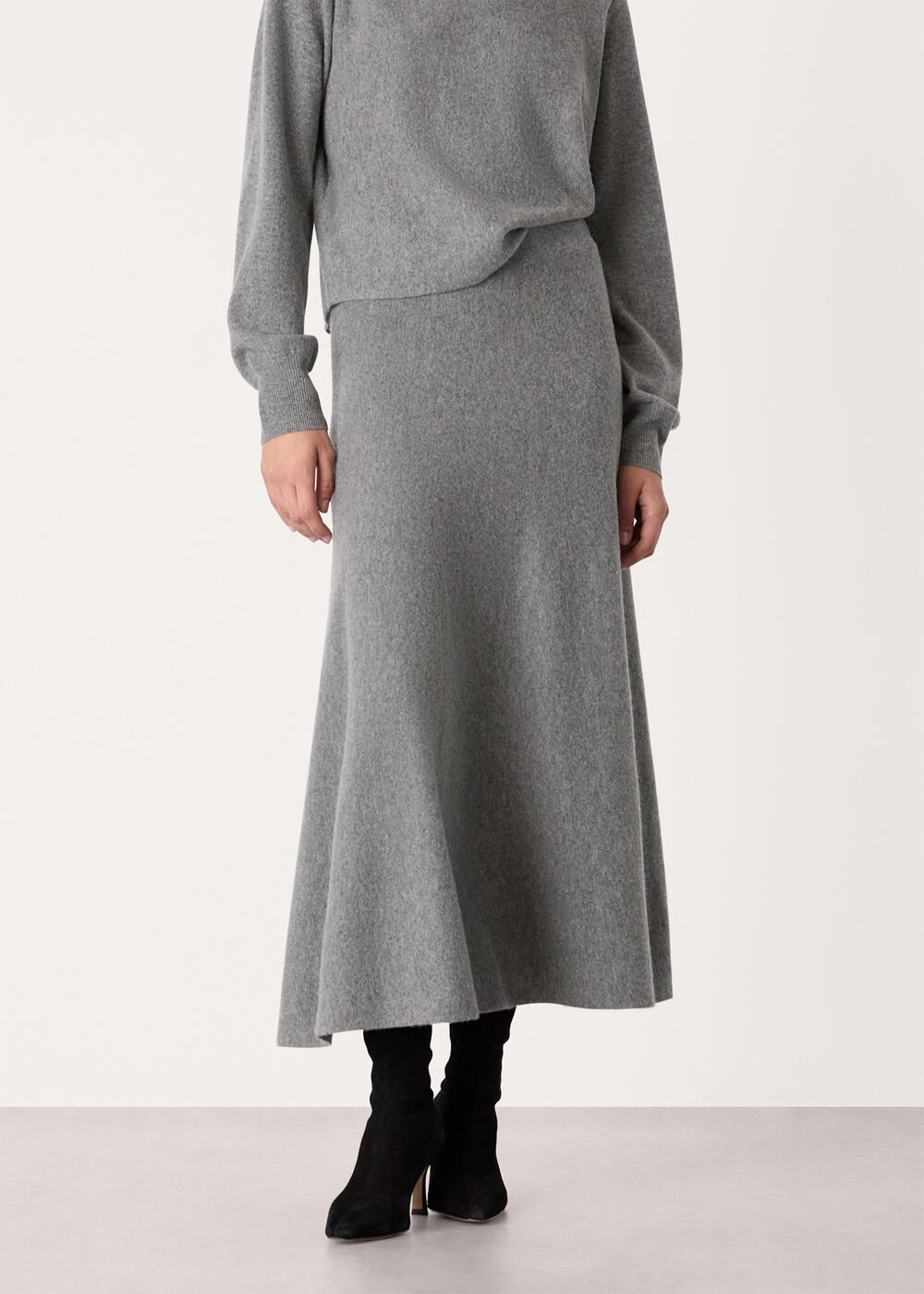 Grey Knitted Midi Skirt