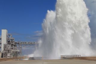 On Oct. 15, 2018, NASA successfully tested a water-deluge system at Kennedy Space Center in Florida that will reduce the extreme heat generated by launches of the agency's in-development Space Launch System rocket.