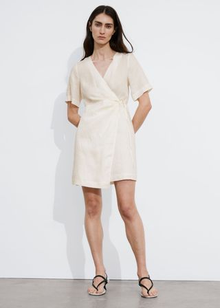 Linen Diagonal Wrap Dress