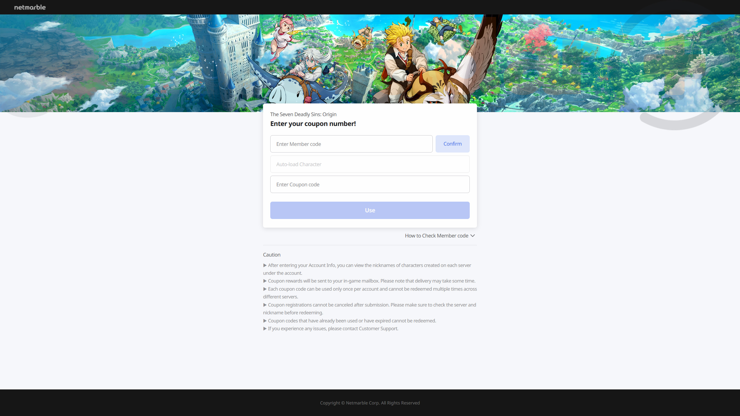 The website where you can redeem The Seven Deadly Sins Origin codes