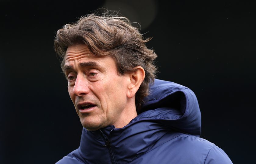 LEEDS, ENGLAND - OCTOBER 04: Tottenham head coach Thomas Frank looks on during the Premier League match between Leeds United and Tottenham Hotspur at Elland Road on October 04, 2025 in Leeds, England. (Photo by Stu Forster/Getty Images)