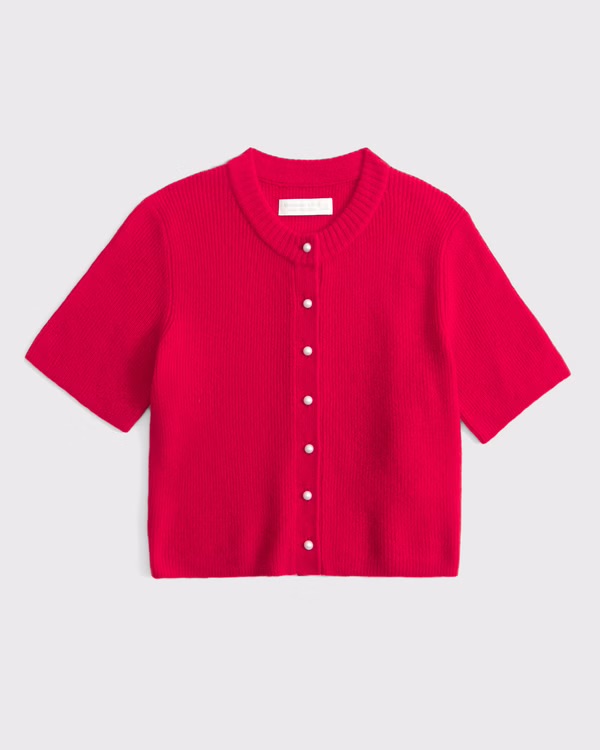 Merino Wool-Blend Short-Sleeve Cardigan