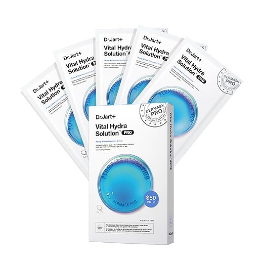 Dr.Jart+, Dr.jart+ Dermask Vital Hydra Solution Glow Korean Face Mask With Hyaluronic Acid for Glass Skin | Sheet Mask | Korean Skin Care, 5 Pack