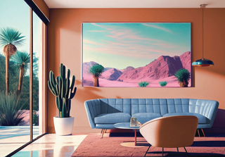 A living room painting in a coral pink