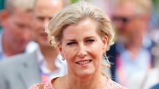 Duchess Sophie's peach co-ord wows. Seen here the Duchess attends the England v India Women's hockey match
