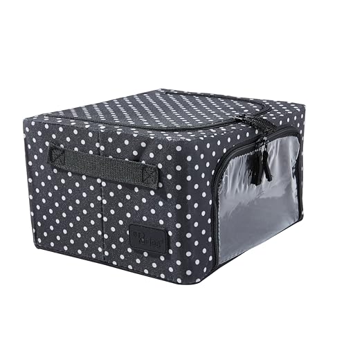 Periea &amp;lsquo;beau&amp;rsquo; Folding Collapsible Stackable Fabric Home Storage Boxes With Steel Frames (black With White Polka Dots, Compact)