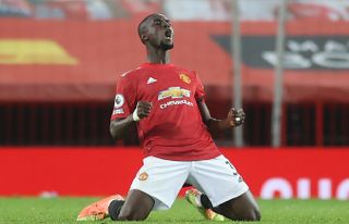 Manchester United's Eric Bailly celebrates at the final whistle after the Premier League match at Old Trafford, Manchester.