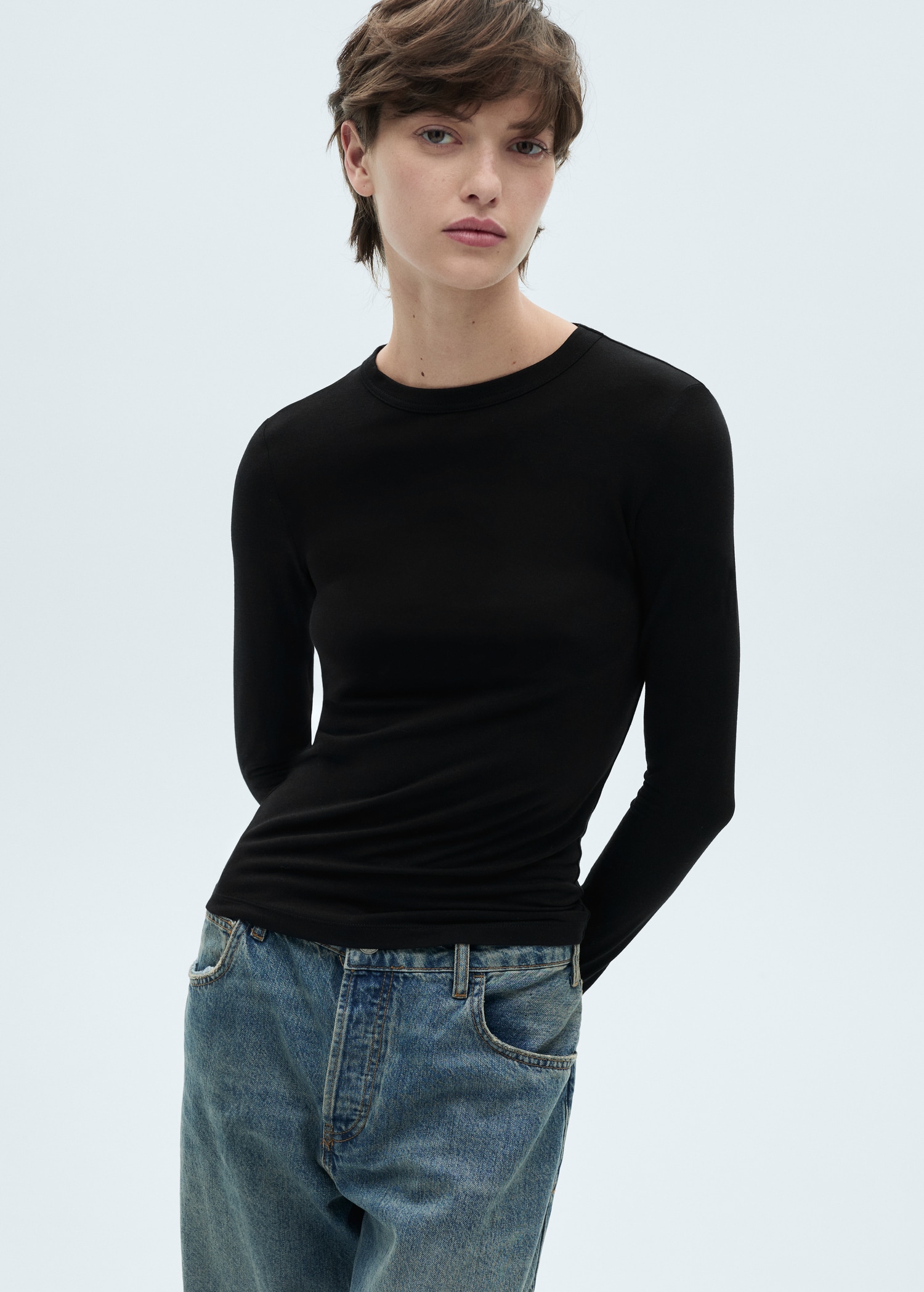 Long-Sleeved Fitted T-Shirt - Women | Mango United Kingdom