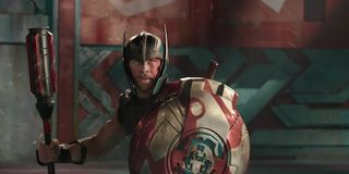 Thor wielding club and shield in Grandmaster's arena