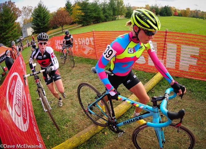 Emily Kachorek (#Ghetomoto) running the log stairs