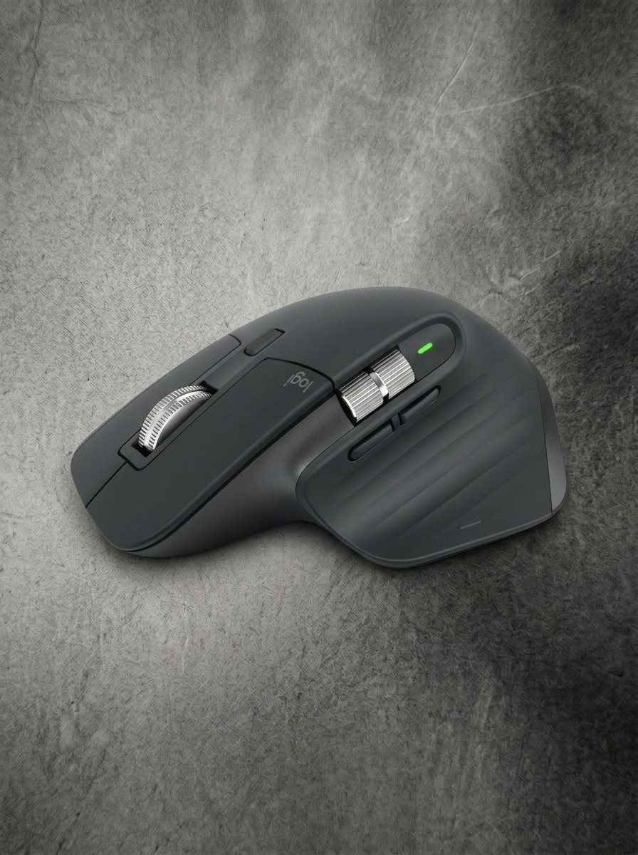 Luxury home office gear on a textured slate grey background