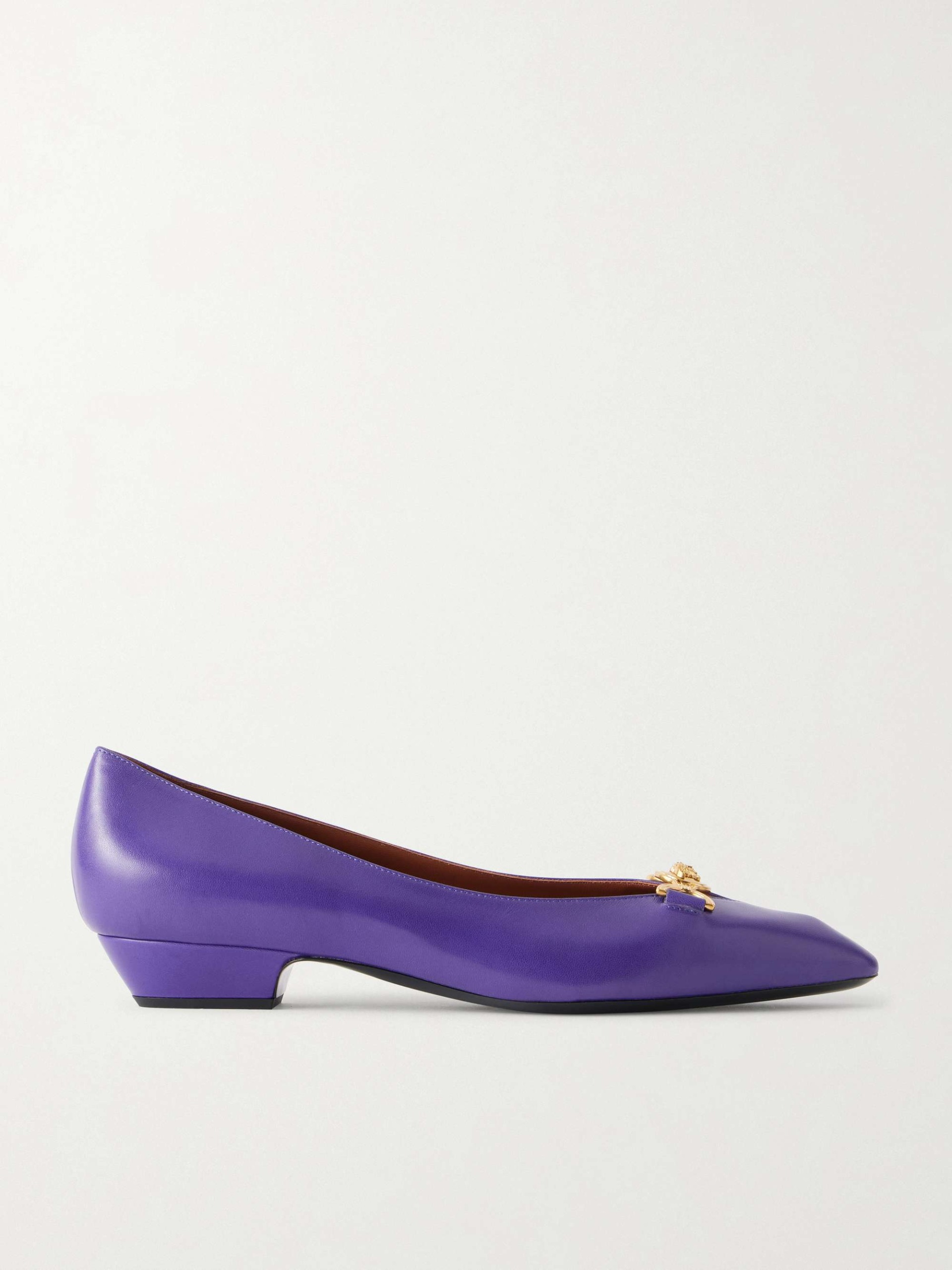 Medusa-Embellished Leather Ballet Flats