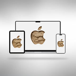 Apple wallpaper featuring the Apple logo with a woodcut pattern design