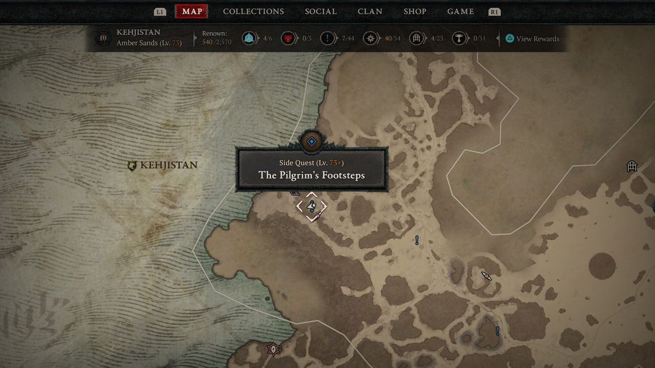 Diablo 4 The Pilgrim's Footsteps quest marker